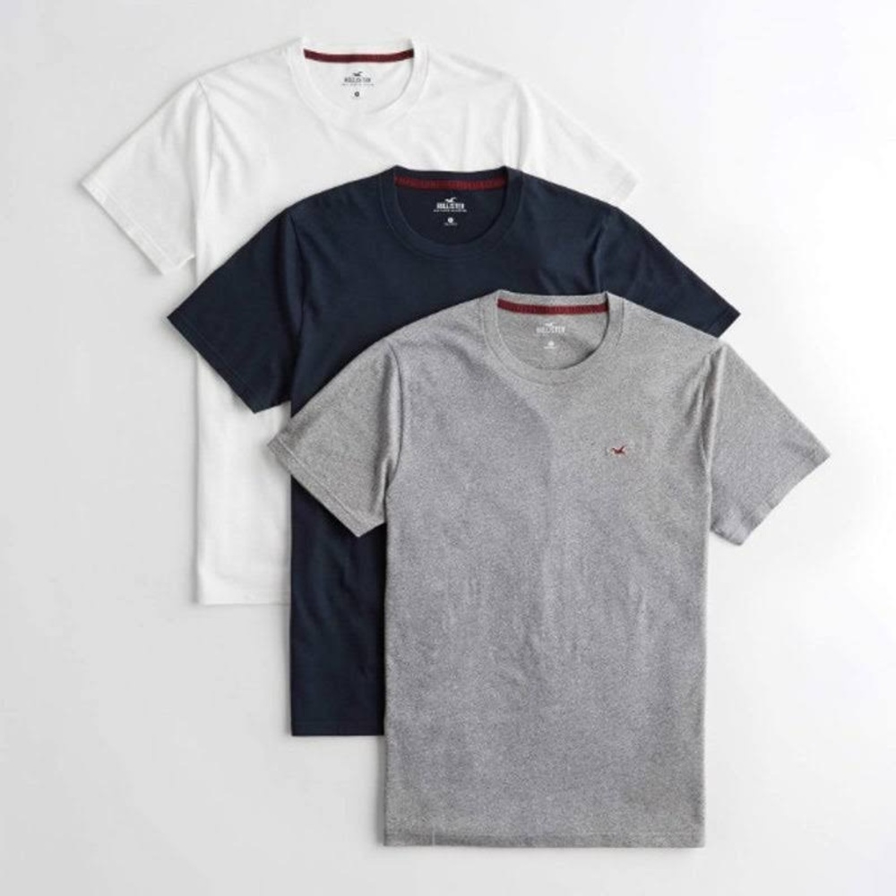 Hollister V Neck T shirt (3 Pack). Navy/White/Gray.